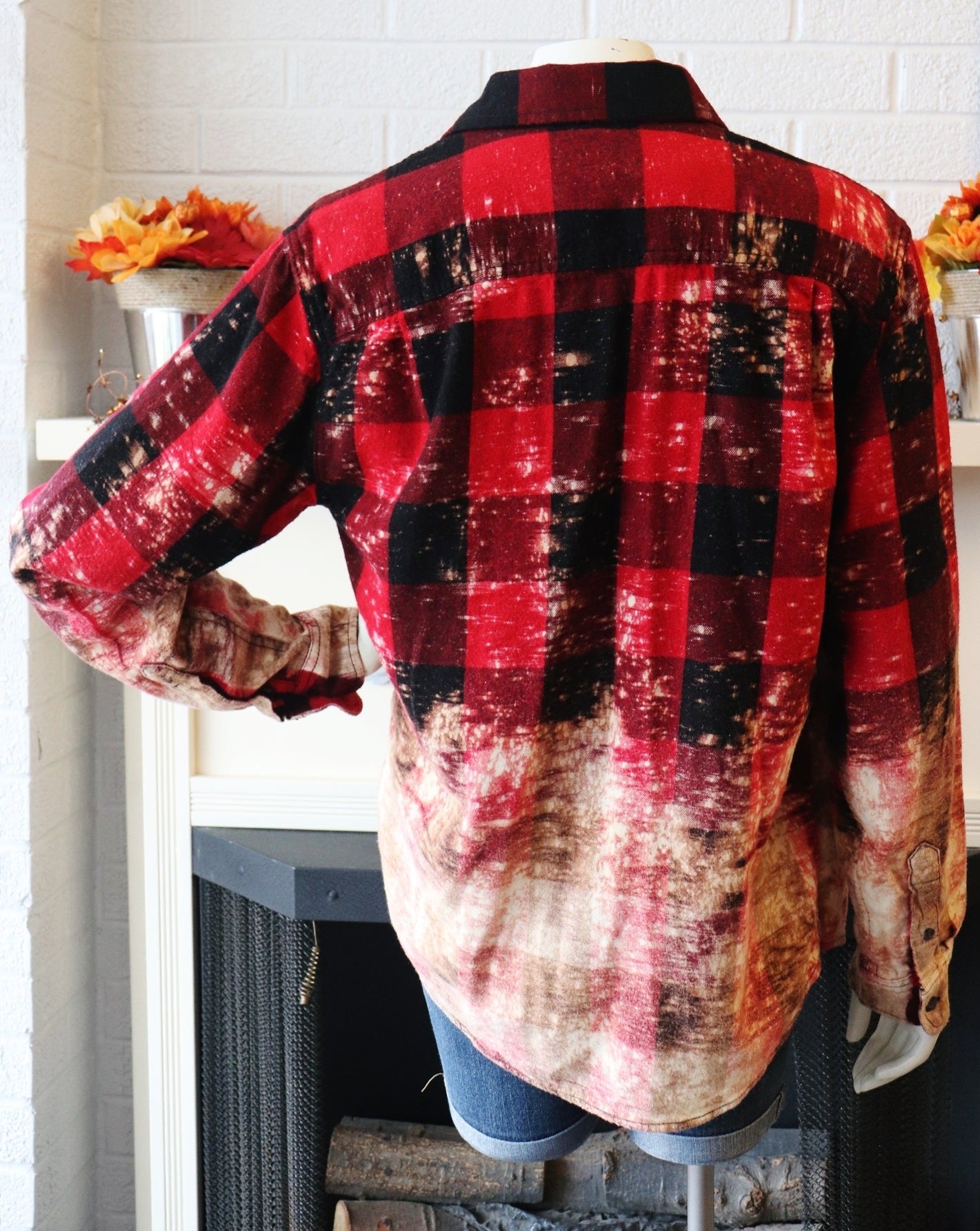 Bleached Red/Black Buffalo Flannel Shirt