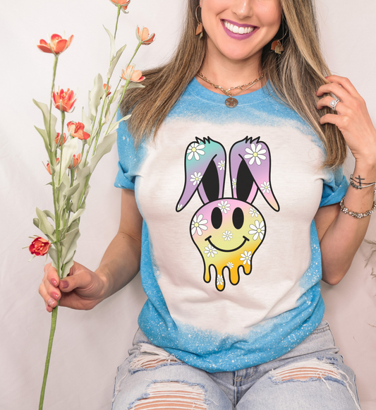 COLORFUL PASTEL DAISY SMILEY FACE BUNNY